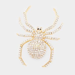 Clear Rhinestone Crystal Gold Spider Brooch Pin Halloween Fashion Accessories
